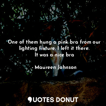  One of them hung a pink bra from our lighting fixture. I left it there. It was a... - Maureen Johnson - Quotes Donut