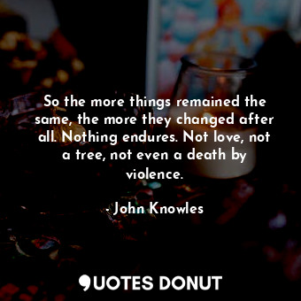  So the more things remained the same, the more they changed after all. Nothing e... - John Knowles - Quotes Donut