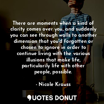  There are moments when a kind of clarity comes over you, and suddenly you can se... - Nicole Krauss - Quotes Donut