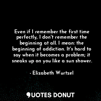 Even if I remember the first time perfectly, I don't remember the beginning at all. I mean: the beginning of addiction. It's hard to say when it becomes a problem; it sneaks up on you like a sun shower.