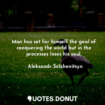 Man has set for himself the goal of conquering the world but in the processes loses his soul.