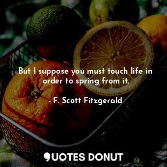  But I suppose you must touch life in order to spring from it.... - F. Scott Fitzgerald - Quotes Donut