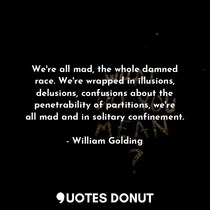 We're all mad, the whole damned race. We're wrapped in illusions, delusions, confusions about the penetrability of partitions, we're all mad and in solitary confinement.