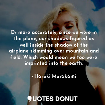 Or more accurately, since we were in the plane, our shadows figured as well inside the shadow of the airplane skimming over mountain and field. Which would mean we too were imprinted into the earth.