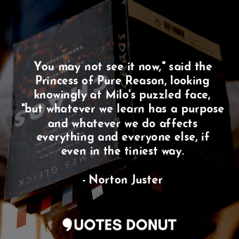 You may not see it now," said the Princess of Pure Reason, looking knowingly at Milo's puzzled face, "but whatever we learn has a purpose and whatever we do affects everything and everyone else, if even in the tiniest way.