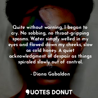 Quite without warning, I began to cry. No sobbing, no throat-gripping spasms. Water simply welled in my eyes and flowed down my cheeks, slow as cold honey. A quiet acknowledgment of despair as things spiraled slowly out of control.