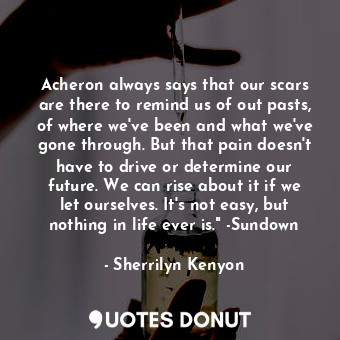 Acheron always says that our scars are there to remind us of out pasts, of where we've been and what we've gone through. But that pain doesn't have to drive or determine our future. We can rise about it if we let ourselves. It's not easy, but nothing in life ever is." -Sundown