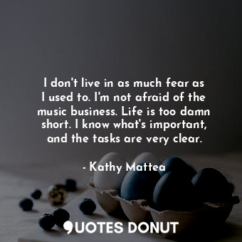 I don&#39;t live in as much fear as I used to. I&#39;m not afraid of the music business. Life is too damn short. I know what&#39;s important, and the tasks are very clear.