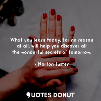 What you learn today, for no reason at all, will help you discover all the wonderful secrets of tomorrow.