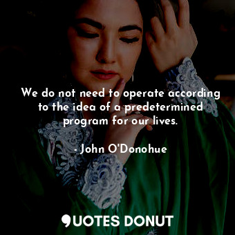  We do not need to operate according to the idea of a predetermined program for o... - John O&#039;Donohue - Quotes Donut