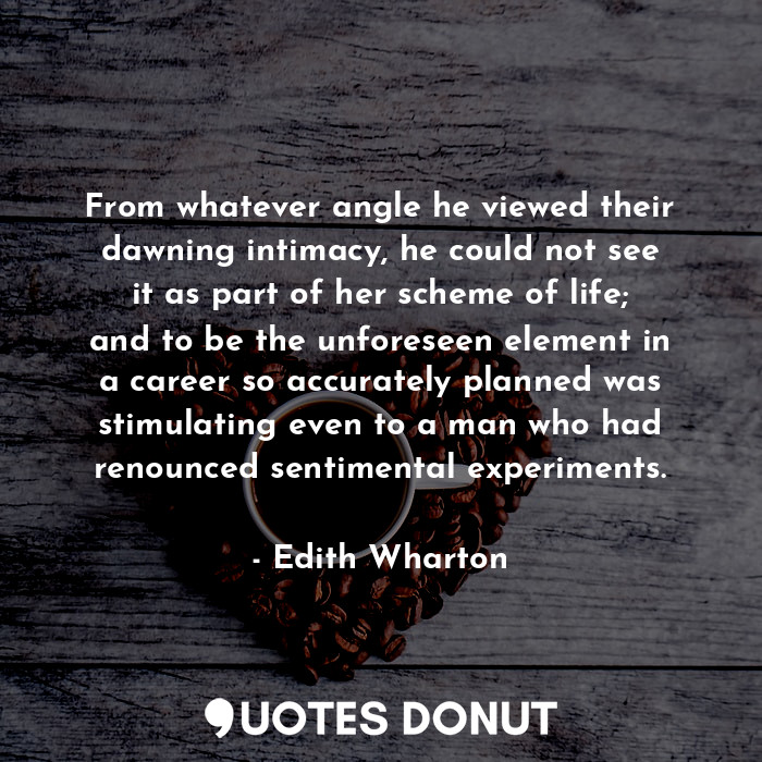  From whatever angle he viewed their dawning intimacy, he could not see it as par... - Edith Wharton - Quotes Donut