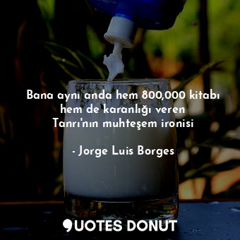  Bana aynı anda hem 800,000 kitabı hem de karanlığı veren Tanrı'nın muhteşem iron... - Jorge Luis Borges - Quotes Donut