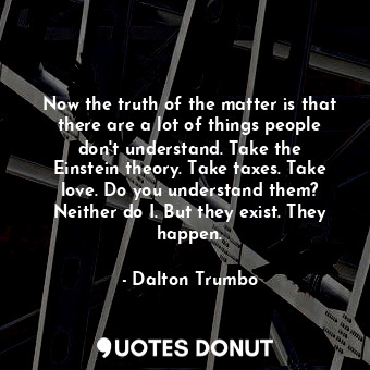 Now the truth of the matter is that there are a lot of things people don&#39;t understand. Take the Einstein theory. Take taxes. Take love. Do you understand them? Neither do I. But they exist. They happen.