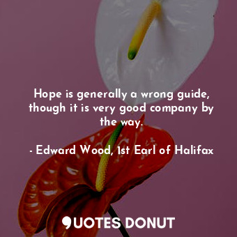 Hope is generally a wrong guide, though it is very good company by the way.... - Edward Wood, 1st Earl of Halifax - Quotes Donut