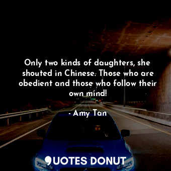 Only two kinds of daughters, she shouted in Chinese. Those who are obedient and those who follow their own mind!