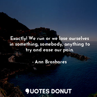  Exactly! We run or we lose ourselves in something, somebody, anything to try and... - Ann Brashares - Quotes Donut