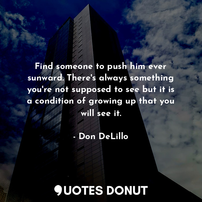  Find someone to push him ever sunward. There's always something you're not suppo... - Don DeLillo - Quotes Donut