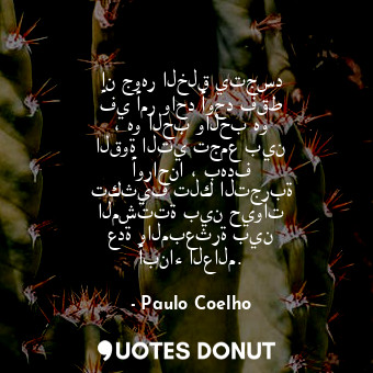  إن جوهر الخلق يتجسد في أمر واحد أوحد فقط ، هو الحب والحب هو القوة التي تجمع بين ... - Paulo Coelho - Quotes Donut