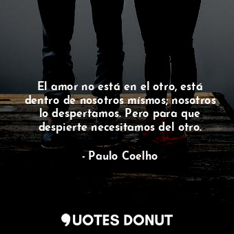 El amor no está en el otro, está dentro de nosotros mísmos; nosotros lo despertamos. Pero para que despierte necesitamos del otro.