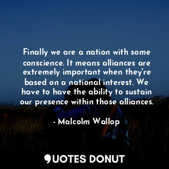  Finally we are a nation with some conscience. It means alliances are extremely i... - Malcolm Wallop - Quotes Donut