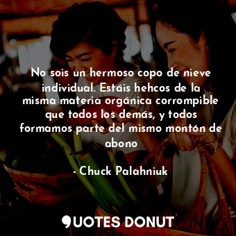  No sois un hermoso copo de nieve individual. Estáis hehcos de la misma materia o... - Chuck Palahniuk - Quotes Donut