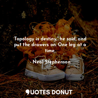  Topology is destiny,' he said, and put the drawers on. One leg at a time.... - Neal Stephenson - Quotes Donut