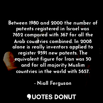  Between 1980 and 2000 the number of patents registered in Israel was 7652 compar... - Niall Ferguson - Quotes Donut