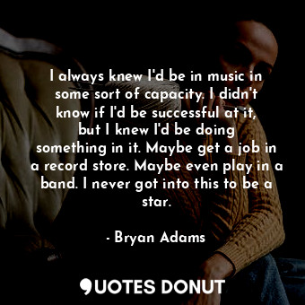 I always knew I&#39;d be in music in some sort of capacity. I didn&#39;t know if I&#39;d be successful at it, but I knew I&#39;d be doing something in it. Maybe get a job in a record store. Maybe even play in a band. I never got into this to be a star.