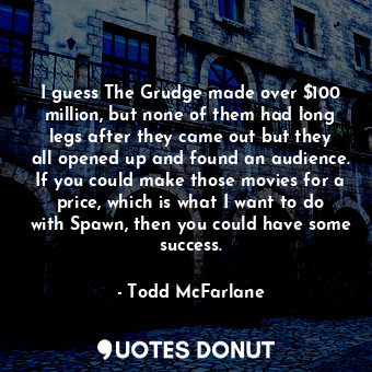 I guess The Grudge made over $100 million, but none of them had long legs after they came out but they all opened up and found an audience. If you could make those movies for a price, which is what I want to do with Spawn, then you could have some success.