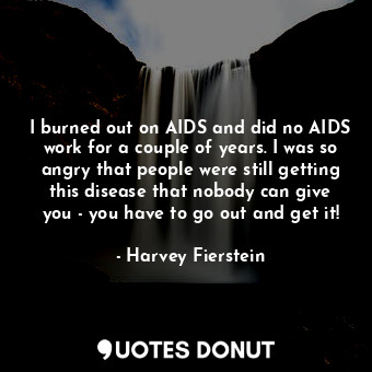 I burned out on AIDS and did no AIDS work for a couple of years. I was so angry that people were still getting this disease that nobody can give you - you have to go out and get it!
