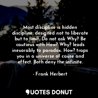 Most discipline is hidden discipline, designed not to liberate but to limit. Do not ask Why? Be cautious with How? Why? leads inexorably to paradox. How? traps you in a universe of cause and effect. Both deny the infinite.
