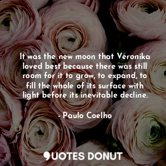 It was the new moon that Veronika loved best because there was still room for it to grow, to expand, to fill the whole of its surface with light before its inevitable decline.