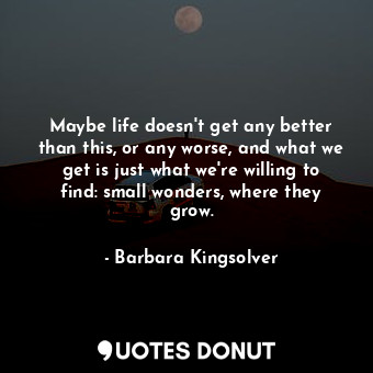  Maybe life doesn't get any better than this, or any worse, and what we get is ju... - Barbara Kingsolver - Quotes Donut