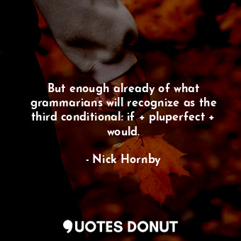  But enough already of what grammarians will recognize as the third conditional: ... - Nick Hornby - Quotes Donut