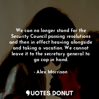 We can no longer stand for the Security Council passing resolutions and then in effect heaving alongside and taking a vacation. We cannot leave it to the secretary general to go cap in hand.