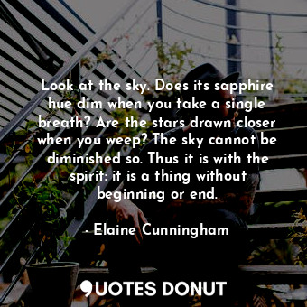  Look at the sky. Does its sapphire hue dim when you take a single breath? Are th... - Elaine Cunningham - Quotes Donut