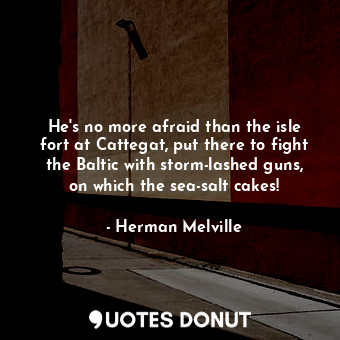 He's no more afraid than the isle fort at Cattegat, put there to fight the Baltic with storm-lashed guns, on which the sea-salt cakes!