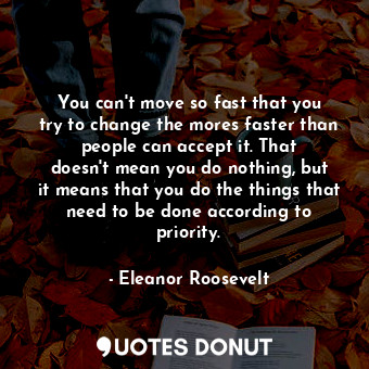  You can&#39;t move so fast that you try to change the mores faster than people c... - Eleanor Roosevelt - Quotes Donut