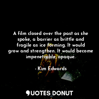 A film closed over the past as she spoke, a barrier as brittle and fragile as ice forming. It would grow and strengthen. It would become impenetrable, opaque.