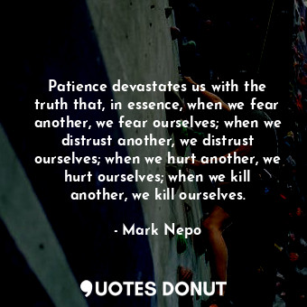  Patience devastates us with the truth that, in essence, when we fear another, we... - Mark Nepo - Quotes Donut