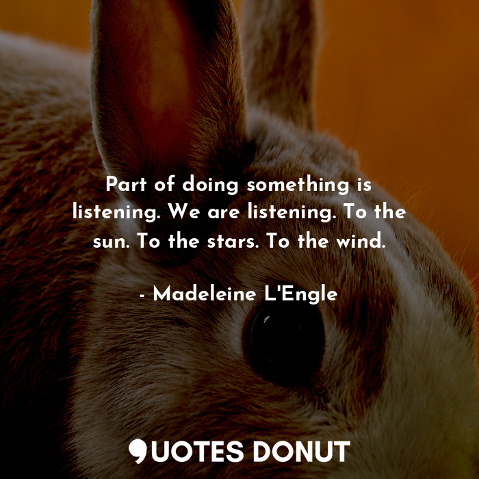 Part of doing something is listening. We are listening. To the sun. To the stars. To the wind.