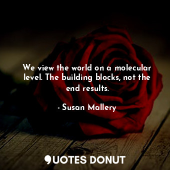 We view the world on a molecular level. The building blocks, not the end results.