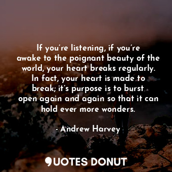 If you’re listening, if you’re awake to the poignant beauty of the world, your heart breaks regularly. In fact, your heart is made to break; it’s purpose is to burst open again and again so that it can hold ever more wonders.