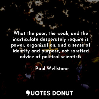 What the poor, the weak, and the inarticulate desperately require is power, organization, and a sense of identity and purpose, not rarefied advice of political scientists.