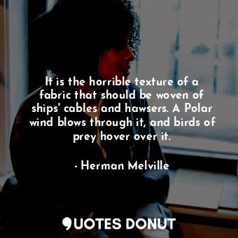 It is the horrible texture of a fabric that should be woven of ships' cables and hawsers. A Polar wind blows through it, and birds of prey hover over it.