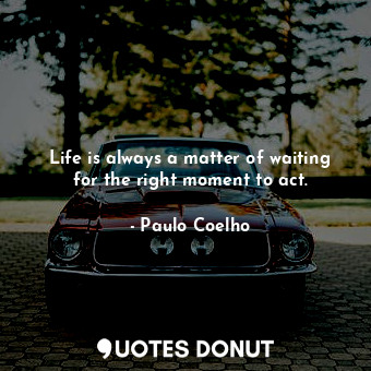 Life is always a matter of waiting for the right moment to act.