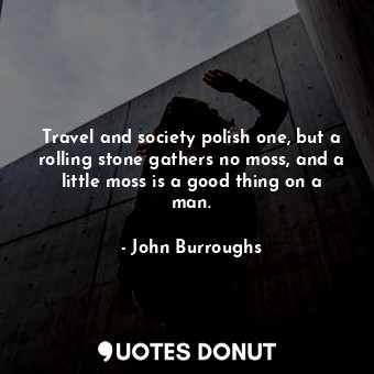  Travel and society polish one, but a rolling stone gathers no moss, and a little... - John Burroughs - Quotes Donut