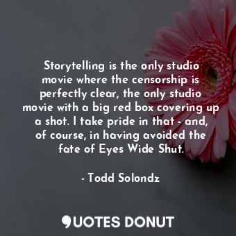 Storytelling is the only studio movie where the censorship is perfectly clear, the only studio movie with a big red box covering up a shot. I take pride in that - and, of course, in having avoided the fate of Eyes Wide Shut.