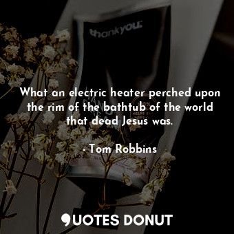 What an electric heater perched upon the rim of the bathtub of the world that dead Jesus was.