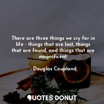  There are three things we cry for in life - things that are lost, things that ar... - Douglas Coupland - Quotes Donut